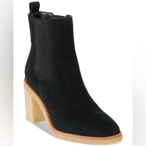 Ralph Lauren Marianna Black Suede Ankle Boots 7.5 Block Heel Chelsea Boot